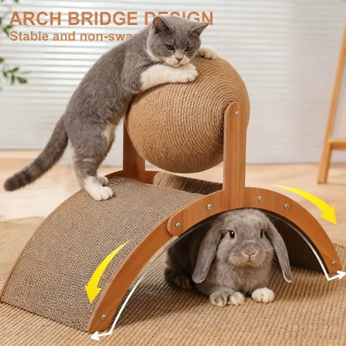 Cat Bunny Toys Scratcher, 2-in-1 Rabbit Kitten Sisal Rope for Scratcher, Cute Scratching Pad Ball with Cardboard, Claw Interactive Toys Nail Scratching Post for Indoor Pets Ferrets Small Animals