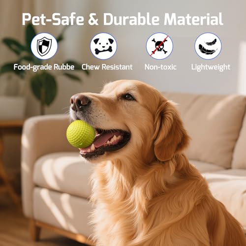 SNOYWEN Smart Interactive Dog Balls, Durable Food-Grade Rubber Material, Automatic Moving, Bouncing, Rotating Toy with Light for Medium, Large Dogs, IPX7 Waterproof (Yellow)