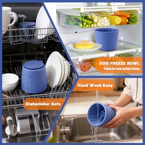 Dog Slow Feeder Lick Bowl, Silicone Dog Bowl with Strong Suction, Blue - color: Blue