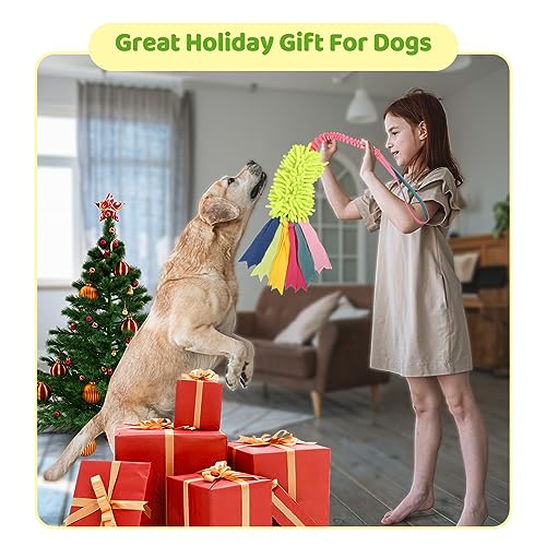 wodoca Dog Tug Toys - Aggressive Chewer Rope Toy for Large Dogs - color: Green Chenille, Pink Webbing