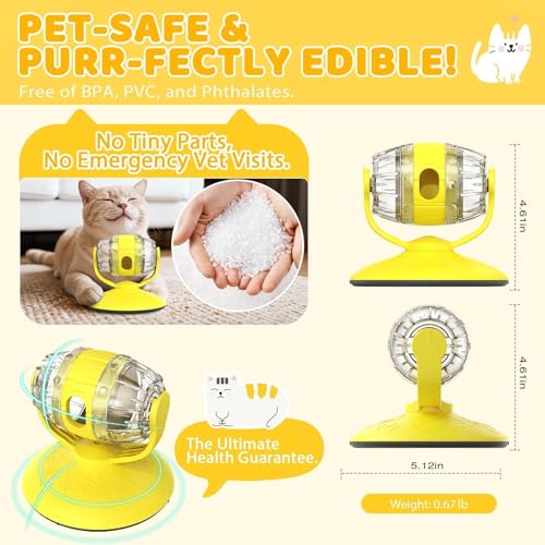 Interactive Cat Treats Dispenser Toy, Puzzle Feeder Food Dispenser, Kitty Interactive Enrichment Toys, Dispensing Foods Slow Feeder National Pet Day Gifts for Cats IQ Training, Yellow - color: Yellow