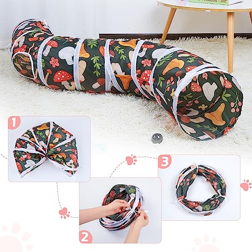 Glittme Cat Tunnel, Cat Tunnels for Indoor Cats, S-Shape Cats Cave with Cat Toys, Foldable Cat Tubes and Tunnels for Cats, Rabbit, Puppy, Guinea Pig - color: Black Mushroom