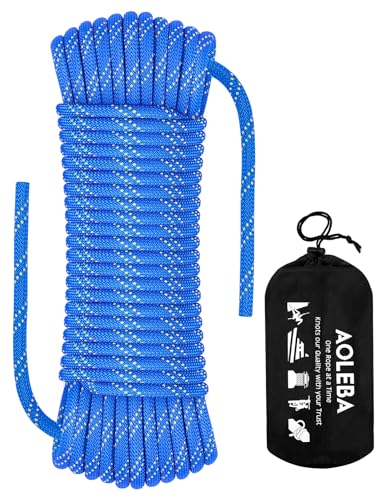 AOLEBA 8.5mm Static Climbing Rope, Outdoor Rock Climbing Ropes, Heavy Duty Rappelling Rope for Fire Rescue, Escape, 10M(32Ft) 20M(64Ft) 30M(96Ft) Ice Climbing Equipment & Parachute Accessories - color: Blue, size: 96FT