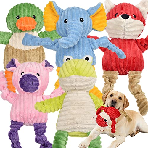 LECHONG 5 Pack Tough Dog Toys Stuffed Squeaky Dog Toys Assortment Plush Animal Dog Toy Value Bundle Puppy Pet Dog Toys for Small Medium Large Dogs - size: 5 Pack Stuffed Dog Toys