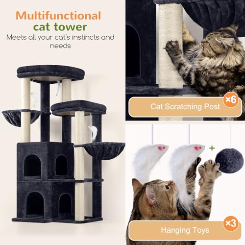 Globlazer Cat Tree Tower for Indoor Cats Large Adult, S63, Dark Grey - color: Dark Grey, size: XXL