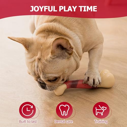 Durable Dog Chew Toy for Aggressive Chewers - Tough Nylon Bone for Medium & Large Dogs, Long-Lasting Indestructible Dog Toy with Real Beef Flavor, Reduces Anxiety & Promotes Dental Health (A)