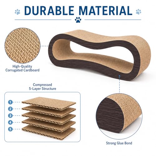2 in 1 Cat Scratcher Cardboard Lounge Bed, Cat Scratching Post, Durable Board Pads Prevents Furniture Damage,Large,Brown - color: 2 IN 1 Large Brown