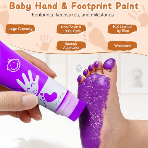 Baby Hand and Footprint Paint with Sponge Head, 2.54 fl oz, Non-Toxic & Acid-Free, Washable Baby Safe Paint for Newborn Keepsakes, Dog Nose & Paw Prints, Ideal New Mom Gift - Purple - color: Purple