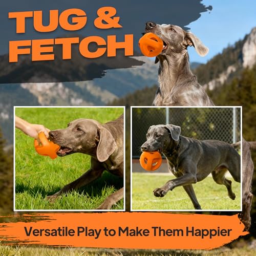 Fida Natural Rubber Dog Balls for Aggressive Chewers, Durable Dog Chew Toys for Large Dogs, Interactive Fetch & Tug of War Toys for Medium Large Breed Non-Toxic Dish Washable,4.5 * 4.5" - color: Sunrise Orange