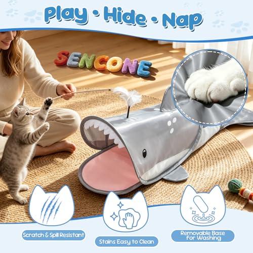 SENCONE Dolphin-Shaped Cat Tunnel Toy Portable Hideout Nap Tube for Kittens - color: Grey Dolphin