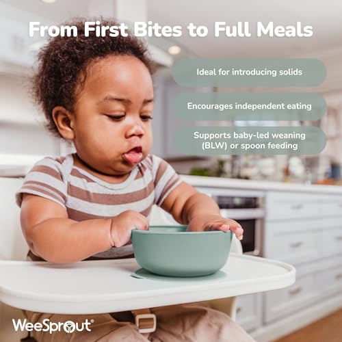 WeeSprout Suction Bowls for Baby & Toddlers (Set of 2) - 100% Silicone w/Plastic Lid - Leak Proof Feeding Supplies - Dishwasher & Microwave Safe Infant Dinnerware w/Extra Strong Base - color: Matte Pink/Purple
