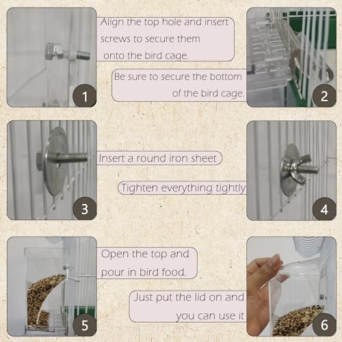IBWell No Mess Automatic Bird Feeder for Cage - Parrot Feeder Inside Cage With Clear Perch and Acrylic Seed Food Container