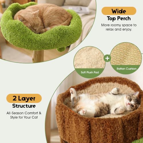 KAMABOKO 57" Tall Indoor Cat Tree, Large Tower with 2 Condos & Sisal Scratching Pad - color: Deep Green