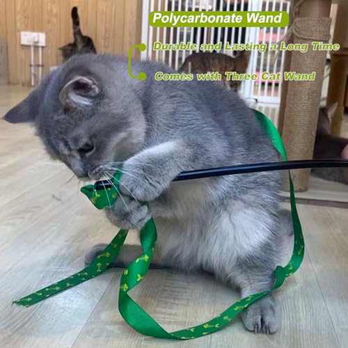 Interactive Cat Toy Wand, Cat Teaser Wand Rainbow String for Bored Indoor Adult Cats and Kittens (3 Pack String) - size: 3 Pack String