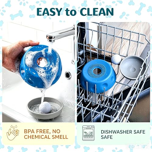 Dog Licking Bowl with Rolling Ball, Dog Lick Bowl, Slow Feeder Dog Bowls, Lick Mat for Dogs with Silicone BPA-Free Food-Grade Suction Base for Yogurt Bone Broth Peanut Butter