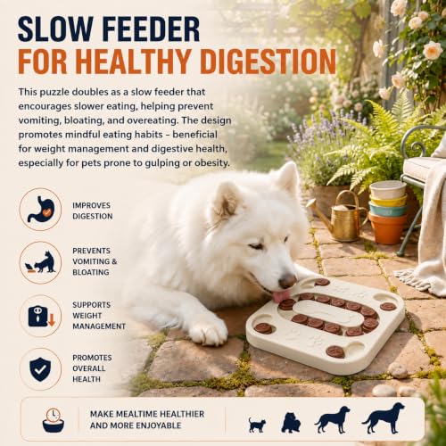 Cat Puzzle Feeder, Treat Maze Toy, 9.7 x 9.7 x 1.0 in - color: white