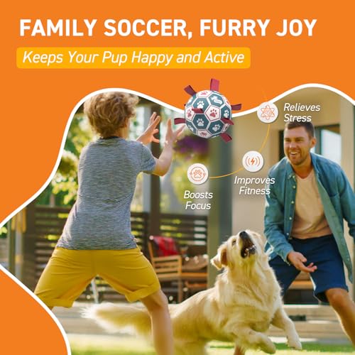 QDAN Dog Balls, 6 Inch Dog Soccer Ball with Straps, Herding Balls for Dogs - color: Red-Blue, size: Medium Size 2 (6 Inch)