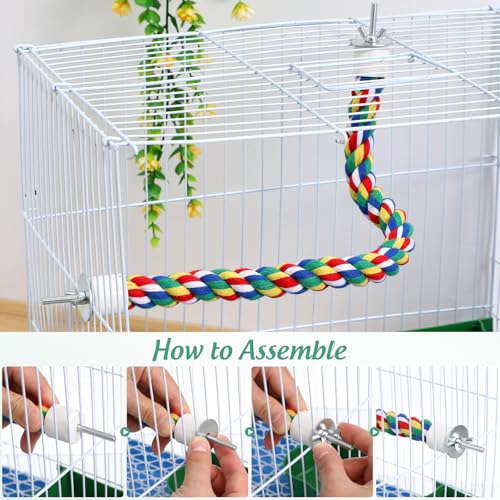 Colorful Bird Rope Perch Stand, Birdcage Swing Spiral Toys, Bird Climbing Standing Bungee Rope Perches Chew Toys Cage Accessories for Cockatiels Parrots Birds (15.7 inch /40 cm) - size: 15.7 inch /40 cm