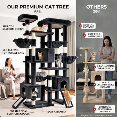 SHA CERLIN 87 in Multi-Level Tall Cat Tree Tower for Large Cats/Extra Wide Feline Activity Center/Sisal Scratching Posts/Wide Base/Cozy Plush Perches/Baskets/Hammocks/Toy Balls/Dark Grey - color: Dark Grey