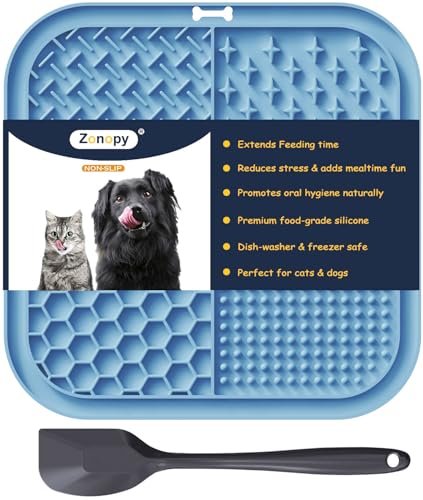 Licking Mat for Dogs & Cats with Suction Cups, 1 Pack Square Dog Slow Feeder Lick Pat for Anxiety Relief & Boredom, Dog Toys to Keep Them Busy, Pets Bathing Training Grooming Mat - color: Blue