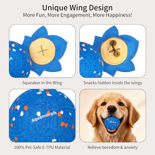 Interactive Vibrating Dog Ball Toy with Squeaky Wings for Medium Large Dogs - color: Blue