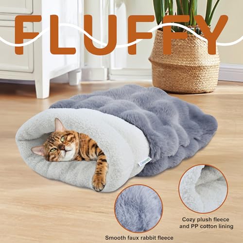 3 in 1 Semi-Enclosed Self Warming Burrow Cat Bed Sleeping Cave - color: Style- Gray