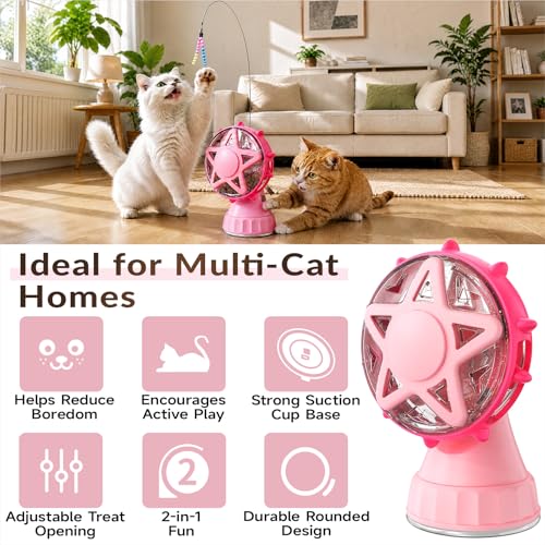 2-in-1 Cat Dog Adjustable Treat Dispensing Toy & Teaser (Pink) - color: 2-in-1 (Pink)