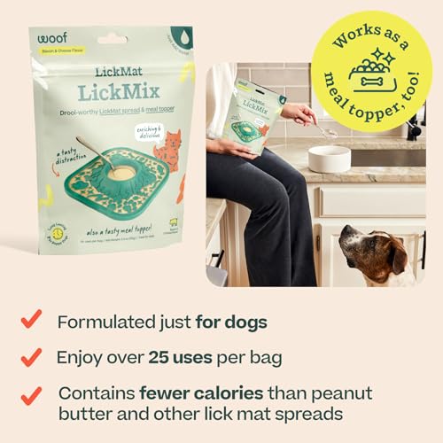 WOOF LickMix, Dog Lick Mat Spread & Meal Topper, Bacon & Cheese