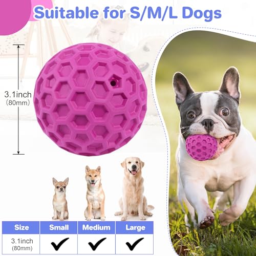 DISSKNIC Indestructible Squeaky Dog Balls, Dog Toys for Aggressive Chewers Large Breed for Relieving Anxiety, Tough Dog Chew Toys Balls for Aggressive Chewers, Outdoor Squeaky Cognitive Dog Toys - color: Rose Red, size: Large