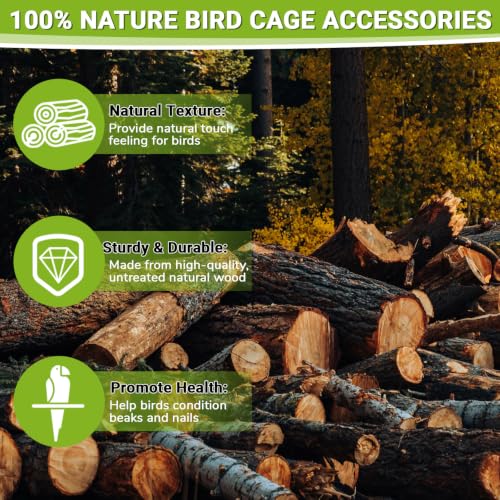 8 Pack Natural Wood Bird Perches for Cage, Wooden Parrot Perch - size: Medium Size-8 Pack