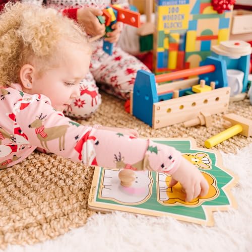 Melissa & Doug Jungle Friends Safari Animals Jumbo Knob Puzzle, Wooden Peg Puzzle for Toddlers, Educational Toy for Shape Recognition and Fine Motor Skills, Ages 1+ - size: Small (1 Puzzle), style: Safari Animals