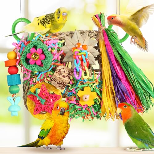Bird Toys, Parakeet Toys Bird Foraging Toys Grass Mat Climbing Wall for Parakeet,Parrot,Cockatiel,Conure,Lovebird,Budgie Cage Small to Medium Birds (Warm Sun) - color: Warm Sun