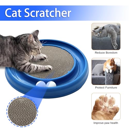 Interactive Cat Ball Track Toy for Indoor Cats, Cat Scratching Board & Exercise Set for Bored Indoor Adult and Kitten Mental & Physical Stimulation, with Spare Ball to Prevent Loss (Blue) - color: Blue
