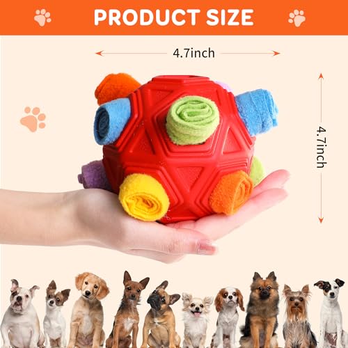 Dog Snuffle Ball Toy, Interactive Dog Puzzle Ball, Encourage Natural Foraging Skills Slow Feeder Training Dog Sniff Toy (Red)