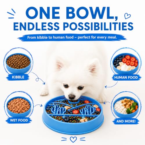 Silicone Slow Feeder Dog Bowl, Non-Slip Interactive Puzzle Bowl, Anti-Choking Feeding Dish for Small & Medium Dogs (Blue) - color: blue