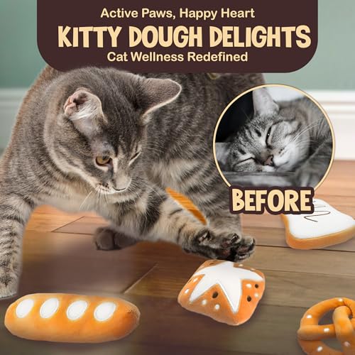 SunGrow Catnip Buns, Physical and Mental Enrichment Instruments for Felines, for Cat Entertainment and Relaxation, Cute Bread-Shaped Stuffed Companions, Soft Flanellete Material, 6 Pieces per Pack