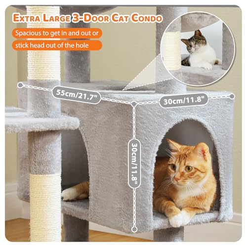 PAWZ Road XXL 81" Cat Tree Large Cats with Big Condos,Perches Sisal Posts - color: Gray, size: 81"