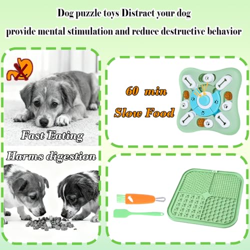 4-Piece Dog Puzzle Toy Set with Lick Mat and Slow Feeder - color: Green