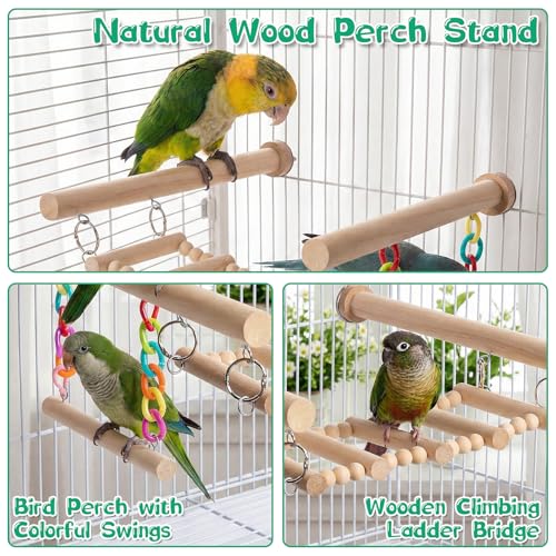 Parrot Climbing Ladders, Wooden Bird Perches Ladder with Swing Chain