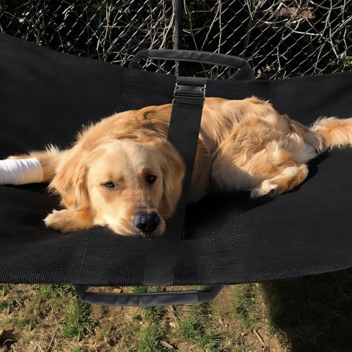 Dog Stretcher for Large Dogs up to 250lbs, 43.3" x 27.2" Portable Foldable Pet Transport Stretcher with Safety Strap, Emergency Animal Carrier for Vet, Injured or Disabled Pets (Black)