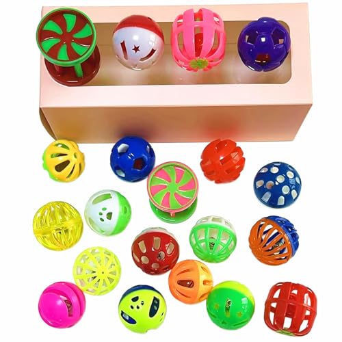 Cat Jingle Balls Toys 20Pcs 10 Styles 1.5" Plastic with Bells - Indoor Kitten Rattle Toy, Gift Box for Safe Play, Training & Interactive Fun - size: 20 Pcs 10 Styles