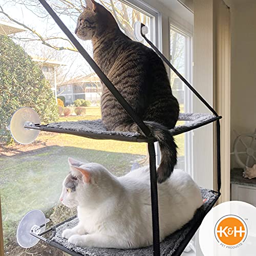 K&H Cat Window Perch, EZ Mount Double Stack Kitty Sill For Large Cats, Gray - size: 23 X 12 Inches, style: Double Stack