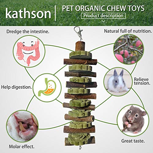 kathson 2PCS Bunny Chew Toys for Teeth Grinding, Chinchilla Treats Organic Bamboo Sticks Natural Fruitwood Branches for Rabbits Guinea Pigs Hamsters (Fruitwood Sticks+Alfalfa Cakes) - size: 2 Count (Pack of 1)