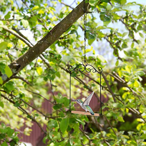 Hotop 2 Pcs Hummingbird Swings and Perches Wooden Dowel Chain, Black