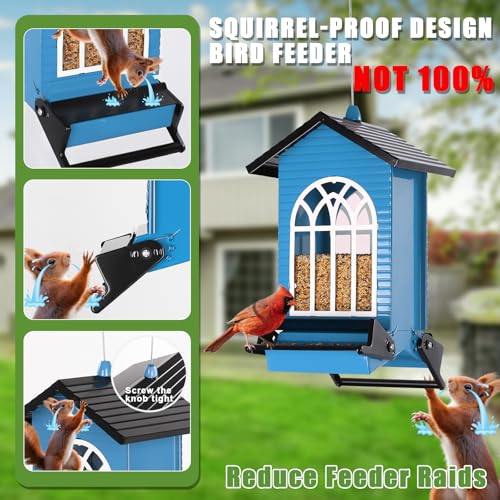 Gbekery Squirrel Proof Bird Feeders, 5LB Capacity, Weight-Activated, Blue - color: Blue