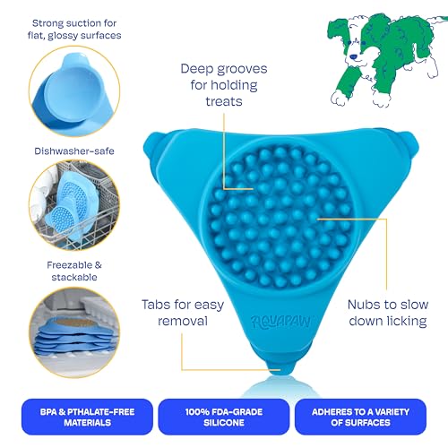 Aquapaw Silicone Dog Lick Mat - Suction Cup Slow Feeder Pad - Calming Bath Time Aid & Dog Grooming - Stress Relief & Pet Enrichment - Pack of 2 - XL & Small, Blue - size: 2-Pack XL & Small