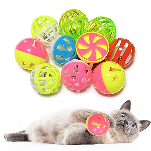 Cat Jingle Balls Toys 10Pcs 6 Styles for Indoor Cats - Plastic Lattice Cat Balls with Bells Kitten Rattle Toy, Gift Box and 1.5" - size: 10 Pcs 6 Styles