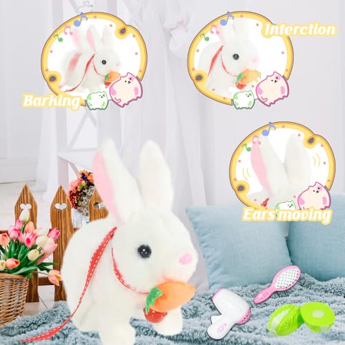 Hopping Rabbit Interactive Electronic Pet Plush Bunny Toy with Sounds and Movements Animated Walking Wiggle Ears Twitch Nose Gift for Toddlers Birthday - color: Bunny