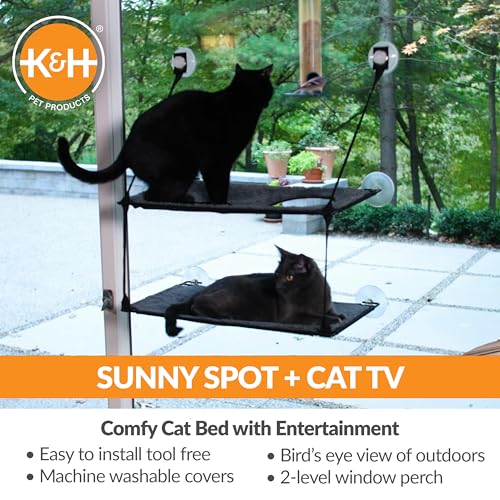 K&H Cat Window Perch, EZ Mount Double Stack Kitty Sill For Large Cats, Gray - size: 23 X 12 Inches, style: Double Stack