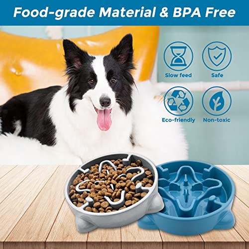 VANNON Slow Feeder Dog Bowls Durable Puzzle Feeder Non Slip Dog Food Dish Bloat Stop Food Bowls for Small Medium Dogs, 3 Cups, BPA Free, Grey - color: H-Grey-Medium-3Cups